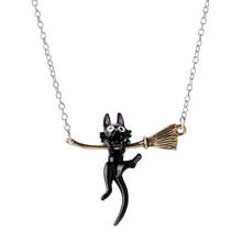 Anime Kiki's Delivery Service Black Cat Pendant Necklace Cute JiJi Cat Broom Charm Necklace For Women Girl Gifts Miyazaki Hayao 2024 - buy cheap