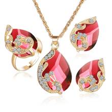 Women Jewelry Set Shiny Water-Drop Shape Rhinestone Necklace Earrings Ring Christmas gifts gumus set boucles d oreille femme 2024 - buy cheap