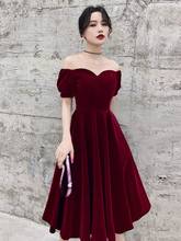 Velvet Burgundy Off Shoulder Prom Dresses 2022 Women Formal Party Night Vestidos De Gala Graduation Gowns Short Evening Dresses 2024 - buy cheap