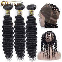 QT Hair Brazilian Human Hair Bundles With Closure Deep Wave Bundles With Lace Closure Remy Hair 3Bundles With 360 Lace Frontal 2024 - buy cheap