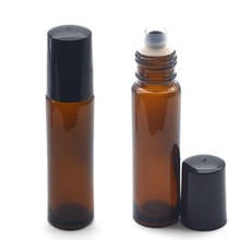 10ml Amber Roller Glass Bottle Empty Fragrance Perfume Essential Oil Bottle Roll-On Black Plastic Cap Liquid Bottle 3pcs 2024 - buy cheap