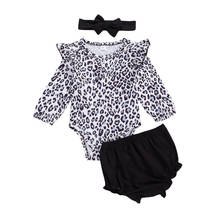 Infant Newborn Baby Girls 3Pcs Set Autumn Cotton Clothing Long Sleeve Leopard Printed Ruffles Bodysuits Shorts Headband Outfits 2024 - buy cheap