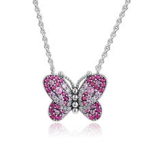 Collares con colgantes de mariposa y cristal para mujer, piedras variadas de Color rosa, cadena de plata de ley 925, joyería de primavera 2019 2024 - compra barato