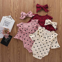 For newborn baby Newborn Baby Girl Clothes Infant Baby Girls Valentine's Day Hearts Print Ruffles Romper Bodysuit+Headbands 2024 - buy cheap