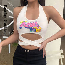 Tops cortos con letras de Ángel para mujer, camisetas sin mangas con cuello Halter ahuecado, Top elástico con Espalda descubierta, corpiño Kawaii de algodón 2024 - compra barato