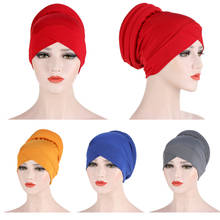 Touca feminina muçulmano para quimioterapia, chapéu de cor sólida, turbante islâmico, capa para perda de cabelo, cachecol para cachecol 2024 - compre barato