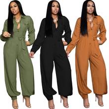 Casual Loose Women's Jumpsuit Full Sleeve Button Up Overalls With Sashes Streetwear Autumn One Piece Outfit Rompers Cargo Pants 2024 - buy cheap