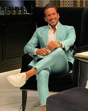 2021 Two Button Peaked Lapel Mint Green Mens Wedding Tuxedos Groom Wear Business Party Prom Best Men Blazer Suit(Jacket+Pants) 2024 - buy cheap