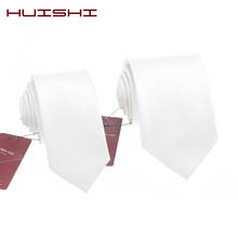 HUISHI New Wide And Slim Waterproof Microfiber White Neckties For Men Striped Solid Business White Wedding Suit Neck Tie Gift 2024 - buy cheap