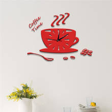 Red Coffee Cups Clock Wall Stickers Modern Design 3D DIY Acrylic Stiker Horloge Watch Kitchen Leisure Place Bedroom Home Decor 2024 - buy cheap