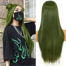 BeautyTown Green Long Straight Synthetic Lace Wigs for Women Middle T Lace Wig Heat Resistant Fiber Natural Looking Hair 2021 2024 - buy cheap