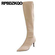 Salto alto 2021 pontudo outono curto joelho sapatos lado zip botas preto bege feminino senhoras dedo do pé apontado stiletto designer de moda 2024 - compre barato