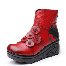 Botas de piel de vaca para mujer, botines con estampado elegante, cómodos, de cuña, a la moda, Flor Retro, otoño e invierno, 2019 2024 - compra barato