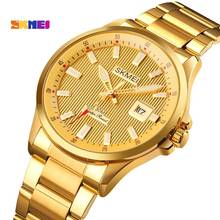 Skmei relógio de pulso quartzo dourado masculino, de pulso relógio para homens de negócios com calendário relógio masculino 2024 - compre barato