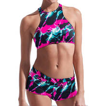 Conjunto de Bikini deportivo de cuello alto para mujer, bañador Sexy, Top corto de cintura alta, Bikini Push up, traje de baño de verano 2024 - compra barato