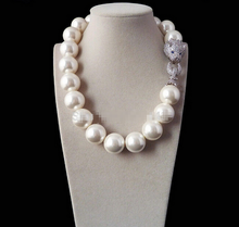 Natural 18'' white 18MM shell pearl inlay zircon leopard head necklace 2024 - buy cheap