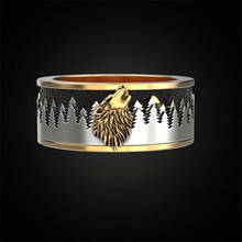 Punk Vintage Two Tone Wolf Head Rings For Men Gold Silver Color Jewelry Male Antique Forest Wolf Finger Ring Anniversary Present 2024 - купить недорого