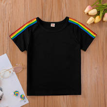Verão 2021 camiseta infantil casual de algodão manga curta arco-íris fashion preta bebê menina ou menino camiseta 1-8t 2024 - compre barato