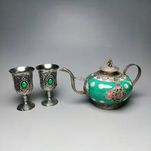 Requintado casa decoração porcelana chinesa flor pote de chá incrustado com miao prata macaco estátua, com um par de copos 2024 - compre barato