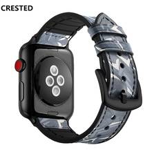 Correa de silicona y cuero para Apple watch, banda de 45mm 41mm 44mm 40mm 42mm 38mm, pulsera de camuflaje iwatch series 4 3 5 SE 6 7 2024 - compra barato