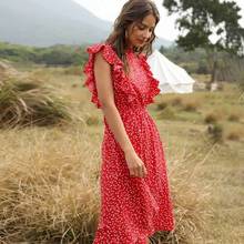 Женское шифоновое платье, с рукавами-бабочками, в горошек, свободное, повседневное, богемное, Размеры s-xl, лето 2021 2024 - купить недорого