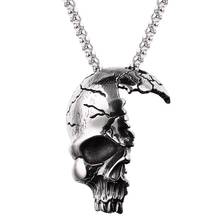 Gothic Antique Silver Color Broken Damaged Half Face Skull Pendant Necklace Mens Women Goth Punk Biker Jewelry Erkek Kolye 2024 - buy cheap