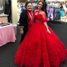 Stunning Red Beaded Ball Gown Quinceanera Dresses Ruffled Prom Gown With Jacket Tulle 3d flowers quinceanera gown Sweet 16 Dress 2024 - buy cheap