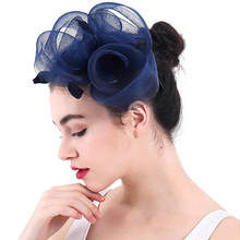 Vintage navy blue crinoline flower fascinators hats hair accessories for wedding church Party Kentucky derby ascot races SYF356 2024 - buy cheap