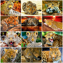 HUACAN-pintura de diamante 5D artesanal, decoración de leopardo completa cuadrada, mosaico de animales para el hogar, regalo hecho a mano, arte de diamantes 2024 - compra barato