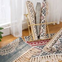 Vintage Bohemian Handmade Linen Cotton Fabric Rug Tassel Bedside Mat Geometric Floor Mat Living Room Bedroom Decoration 2024 - buy cheap