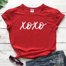 Xoxo camiseta feminina 100% algodão, camiseta com gola crewneck e presente de dia dos namorados, camiseta feminina engraçada com gráfico 2024 - compre barato