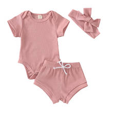 IYEAL Newborn Baby Girl Clothes Set Fashion Short Sleeve Solid Color Romper Tops Shorts Headband Toddler Infant Clothing Outfits 2024 - buy cheap