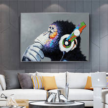 Pintura de tela de macaco e música para fone de ouvido, pôsteres de animais e impressões, imagens de arte de parede para sala, decoração de casa sem moldura 2024 - compre barato