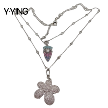 Y·YING Cubic Zirconia Pave Flower Arrowhead white gold color plated Chain statement Necklace 17''-21" for women 2024 - buy cheap