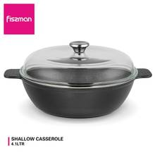 Fissman 28cm Honeycomb Nonstick Cast Iron Shallow Casserole with Glass Lid Two Side Handle 2024 - buy cheap