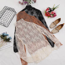 Женская кружевная рубашка, с цветочной вышивкой и длинным рукавом, сексуальный эластичный пуловер с высокой талией, лето 2024 - купить недорого