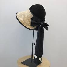 Spring and summer love ribbon bowknot female elegant retro raffia grass top straw hat beach sunscreen cool hat 2024 - buy cheap