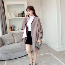 2020 Women Autumn Black Coat Shinny Street Wear Beading Crystal Knitted Cardigan Cloak Vintage Shawl Female Long Sleeves Cape 2024 - buy cheap