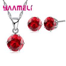 Sale 925 Sterling Silver Bridal  Wedding Jewelry Sets For Women Engagement Crystal Pendant Necklace Stud Earrings Set 2024 - buy cheap