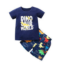 Bebê meninos roupas conjunto, carta estampado manga curta o-pescoço camiseta + dinossauro print shorts novo estilo 2021 2024 - compre barato