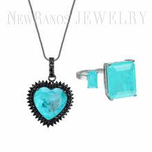 Newranos conjunto de joias em forma de coração azul, joia feminina com colar de fusão natural e anel quadrado sfx0019 2024 - compre barato