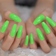 24pcs Neon Bright Green Press on False Nails Extra Long Coffin Ballerina Shape Gel Glue On Fingersnails Free Adhesive Tapes 2024 - buy cheap