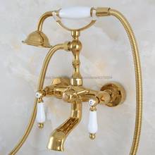 Bathroom Wall Mounted Gold Color Brass Bathtub Faucet Double Handle antique Brass Mixer Tap Bath & Shower Faucets Nna857 2024 - buy cheap