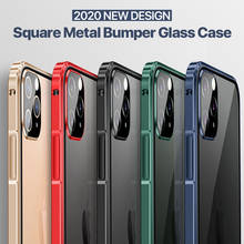 Funda parachoques de aluminio de Metal cuadrado de lujo para Iphone 11 Pro Max 12, protector de cámara de vidrio templado transparente, cubierta trasera de teléfono 2024 - compra barato