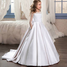 Laço branco vestido de dama de honra crianças vestidos para meninas princesa noite das crianças vestido de festa de casamento da menina traje 2024 - compre barato