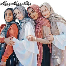 Женский сплошной шифоновый шарф исламский хиджаб с цветочным узором головной платок мусульманский шарф платок хиджаб арабский длинный Shayla шарфы 180 см * 70 см 2024 - купить недорого