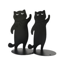 1 Pair Decorative Cat Theme Bookends, Heavy Duty Metal Vintage Shelf Decoration, Black Book Stand Support Magazines Bookends 2024 - buy cheap