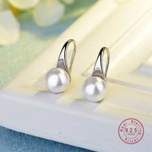 2021 Trendy 925 Sterling Silver Dangle Earring Elegant Big Round White Pearl Earrings Jewelry Classic Earrings for Women Gifts 2024 - buy cheap