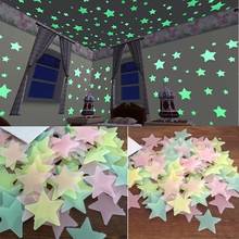 100pcs 3D Luminous Star Shaped Wall Sticker Glow in the Dark Kids Room Wall Stickers Bedroom Decoration Fluorescent Painting Toy 2024 - купить недорого