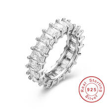 925 prata pavimentar radiante corte quadrado completo simulado diamante cz eternidade banda noivado casamento pedra anel tamanho 5,6,7,8,9,10,11,12 2024 - compre barato